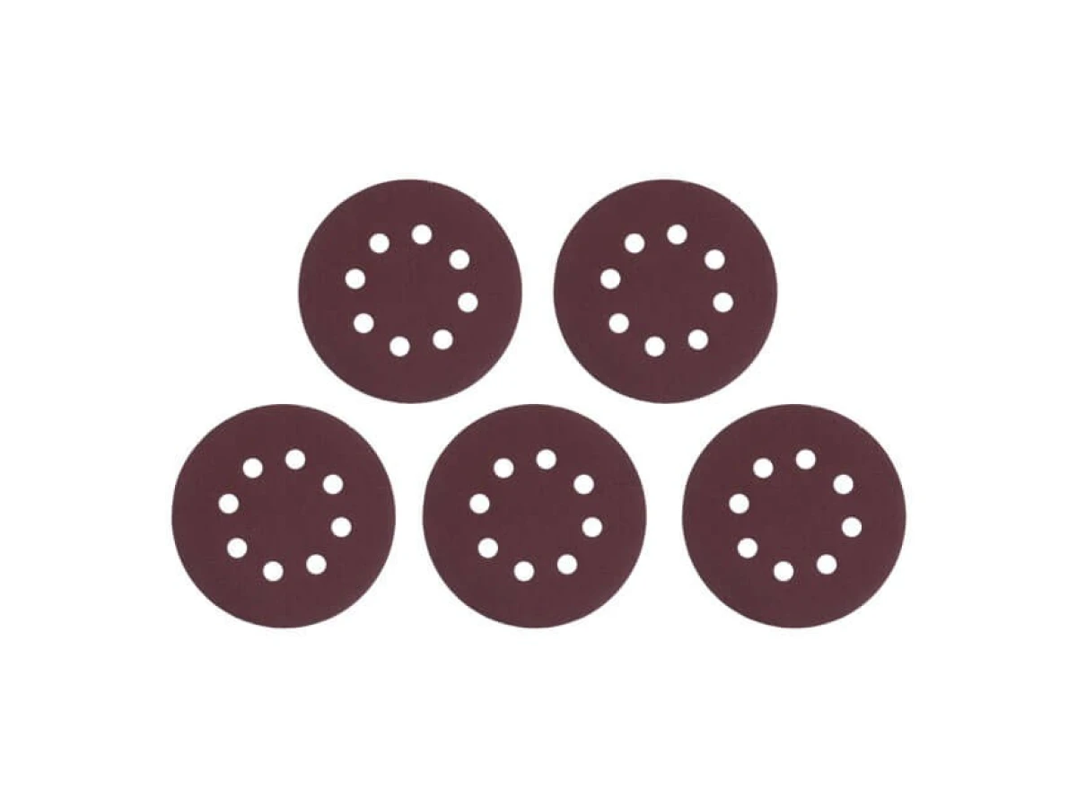 Круг наждаковий самоклеючий 125 мм з отворами , папір клас С, густина 140 г/м2, К120, уп. 5 од. INTERTOOL BT-0587 