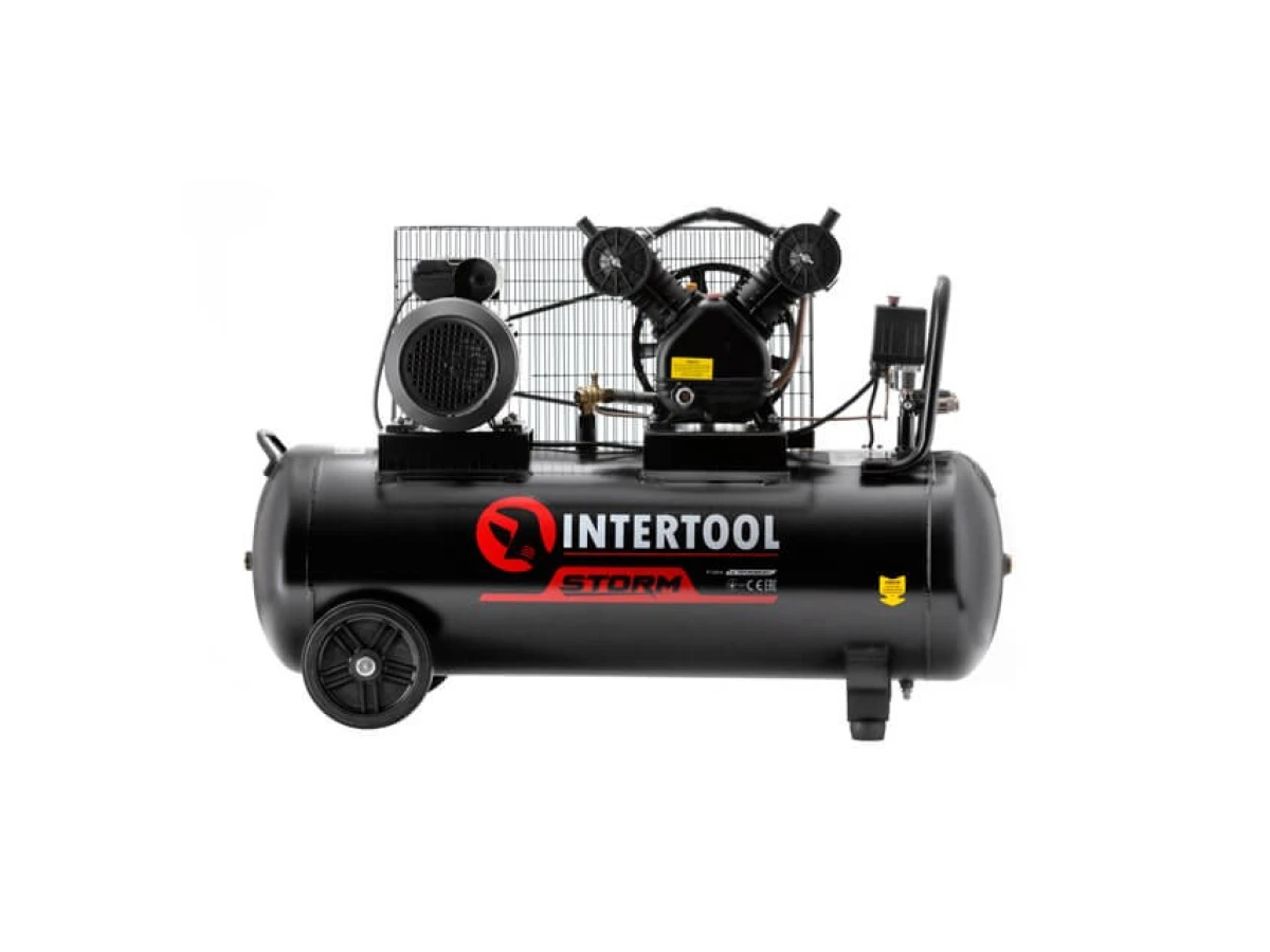 Компресор 100 л, 3 кВт, 220 В, 10 aтм, 500 л/хв., 2 циліндри, STORM INTERTOOL PT-0014 