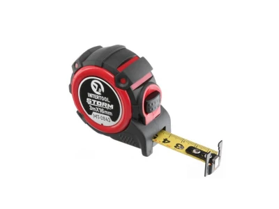 Рулетка з металевим полотном, 3м * 16мм, двостороння шкала, нейлонове покриття, двосторонній зацеп з магнітом, автостоп полотна STORM INTERTOOL MT-0843