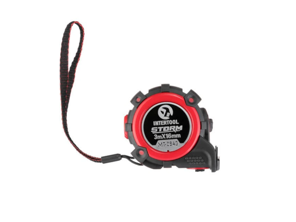 Рулетка з металевим полотном, 3м * 16мм, двостороння шкала, нейлонове покриття, двосторонній зацеп з магнітом, автостоп полотна STORM INTERTOOL MT-0843 