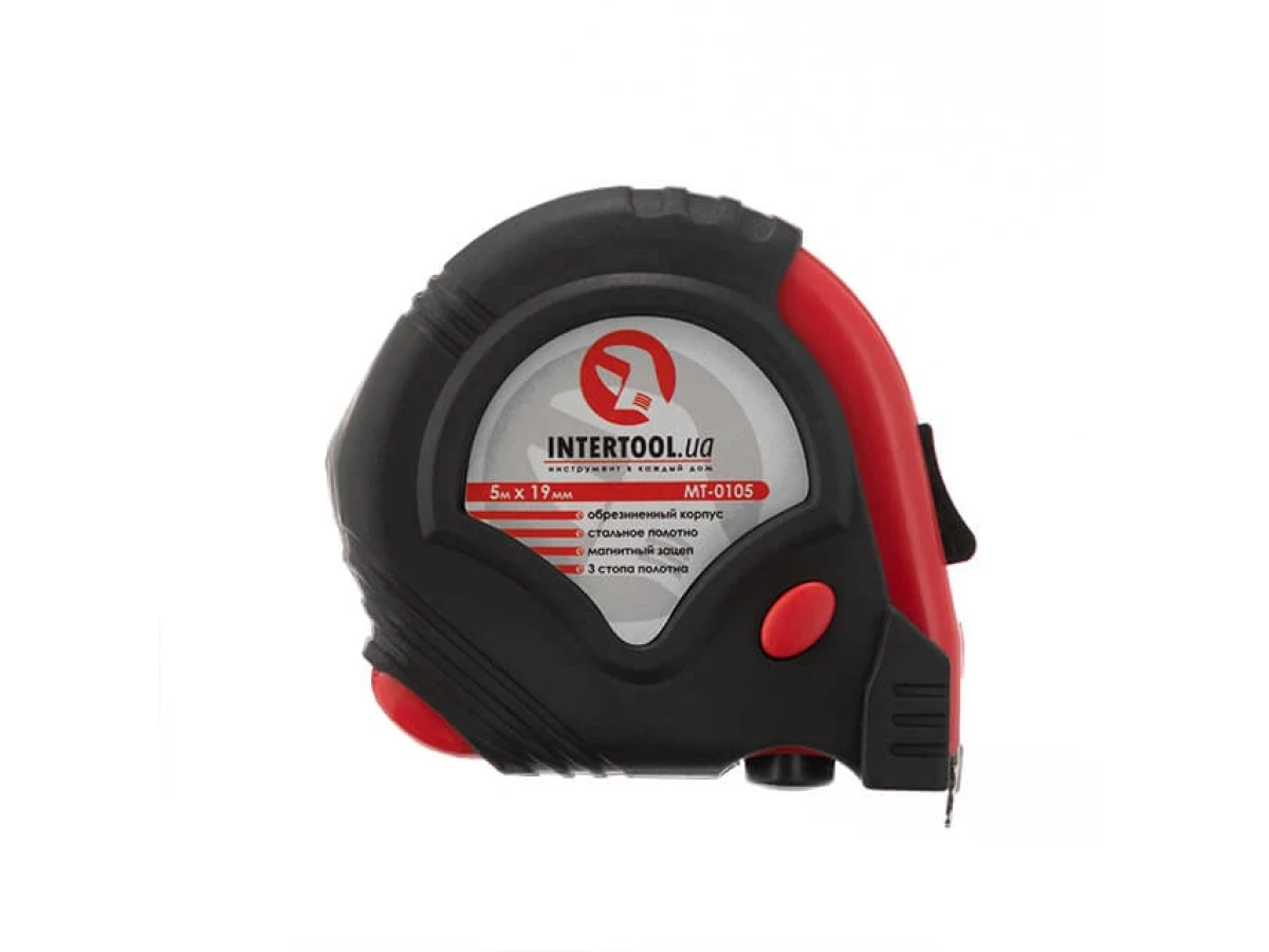 Рулетка з металевим полотном 5 м x 19 мм, три стопора полотна INTERTOOL MT-0105 