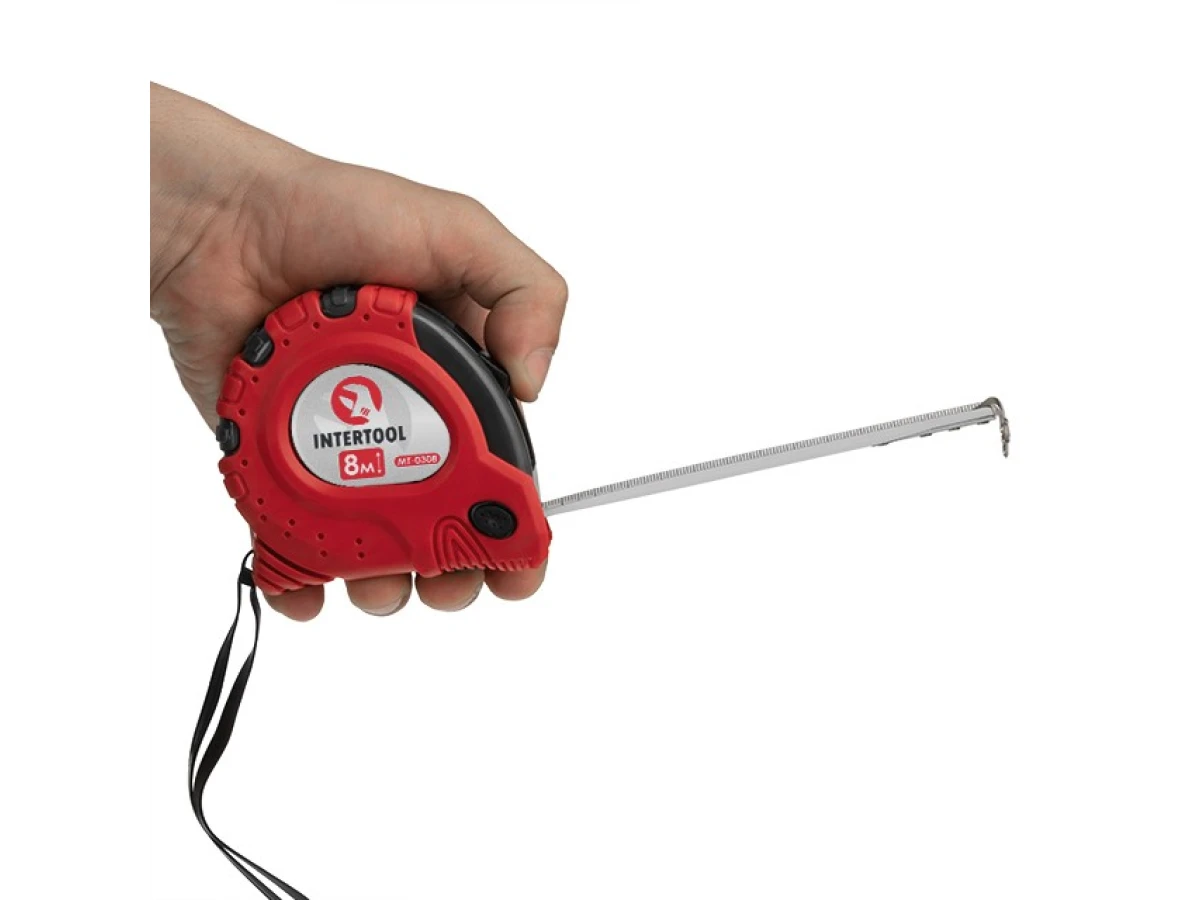 Рулетка з металевим полотном 8м x 25мм "Супер Магніт" блістер INTERTOOL MT-0308 