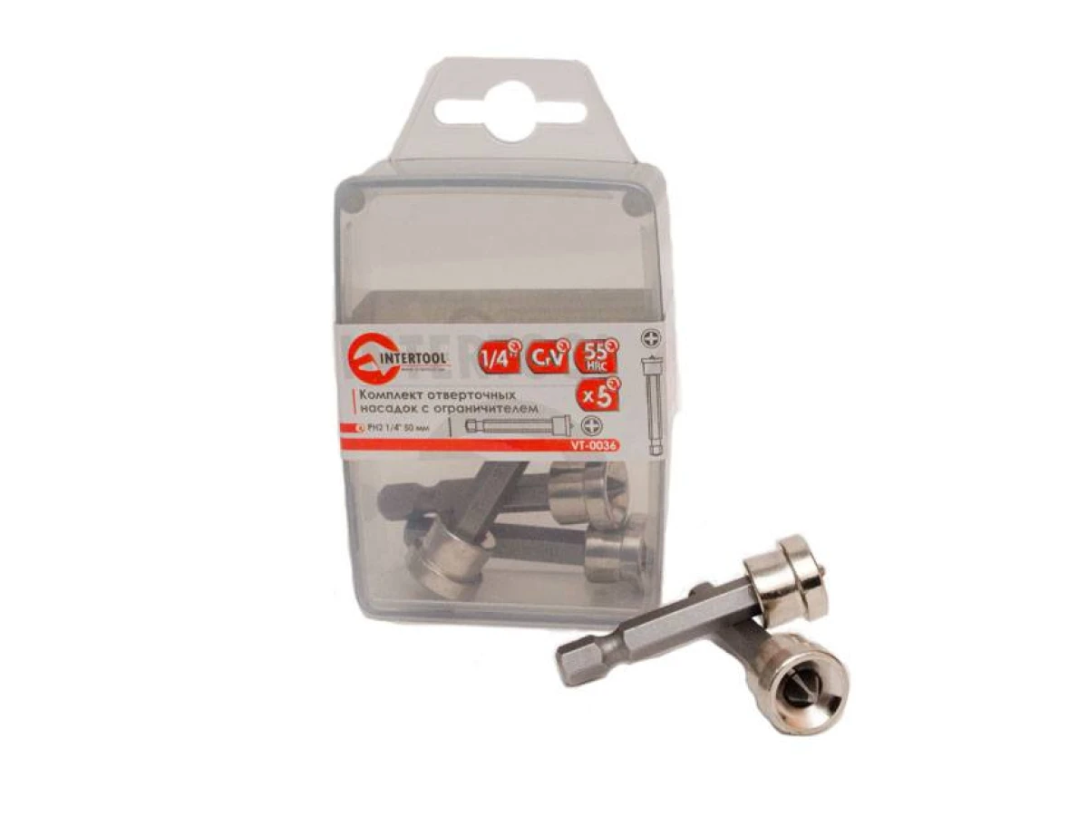 Комплект насадок для викруток з обмежувачем PH2x 50 мм уп., 5 од. INTERTOOL VT-0036 
