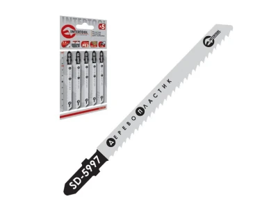 Набір полотен 5 од. для лобзика. Робоча довжина 75 мм, для роботи по дереву, пластику. INTERTOOL SD-5997