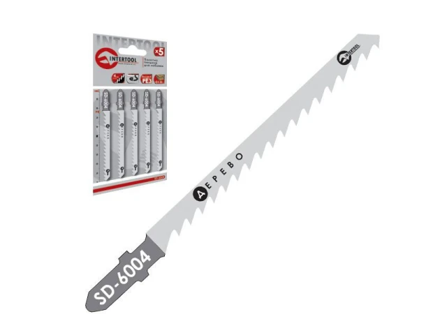 Набір полотен 5 од. для лобзика. Робоча довжина 75 мм, відстань між зубцями 4,0 мм, для роботи по деревині та ламінату. INTERTOOL SD-6004 