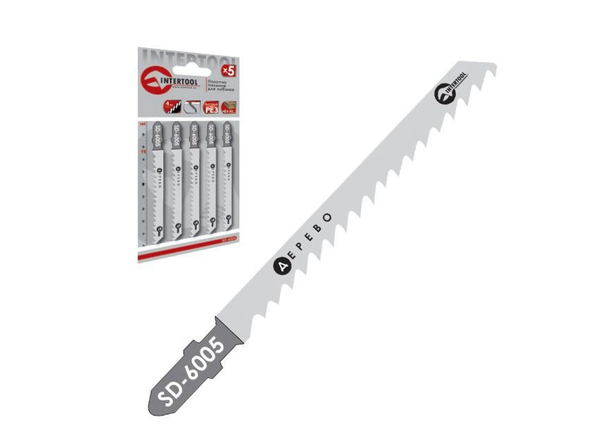 Набір полотен 5 од. для лобзика. Робоча довжина 75 мм, для роботи по дереву INTERTOOL SD-6005 