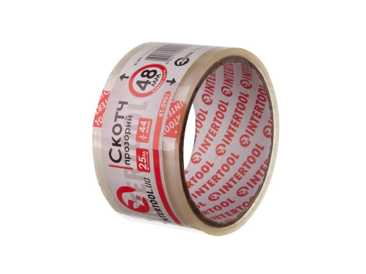 Скотч прозорий 48 мм * 25 м * 52 мкм INTERTOOL KT-0901 