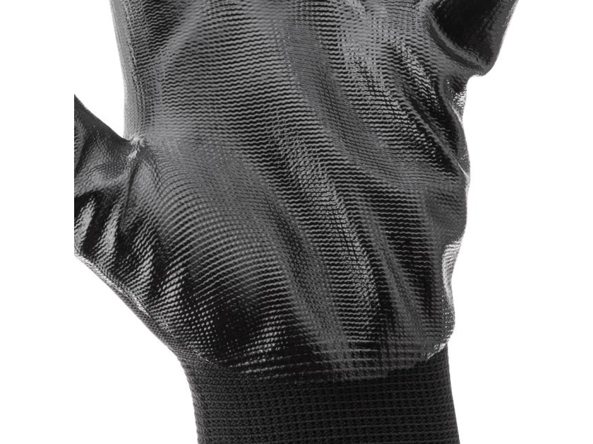 Рукавичка трикотажна, синтетична, чорного кольору, з нітриловим покриттям, 9" INTERTOOL SP-0102 