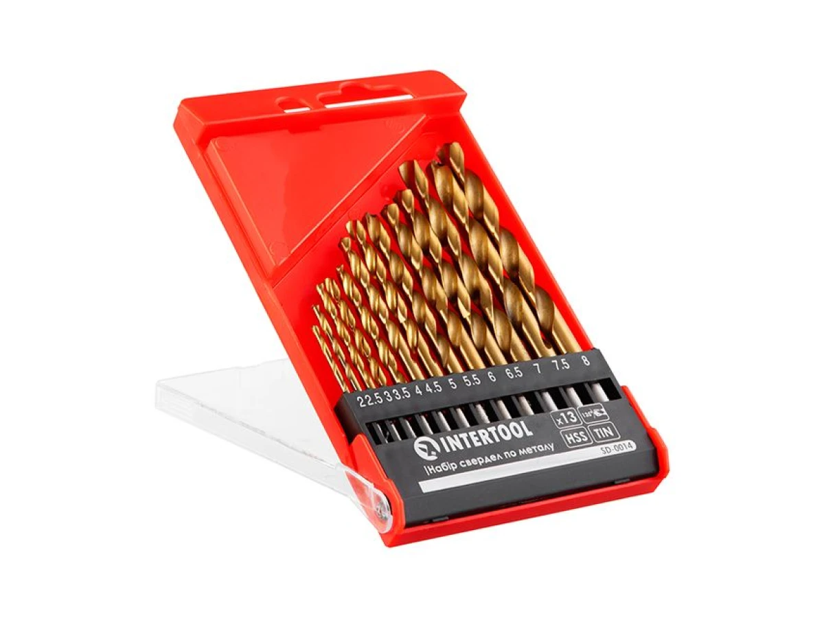 Набір свердел по металу DIN338 HSS 13шт (2-8мм), покриття Ti INTERTOOL SD-0014 