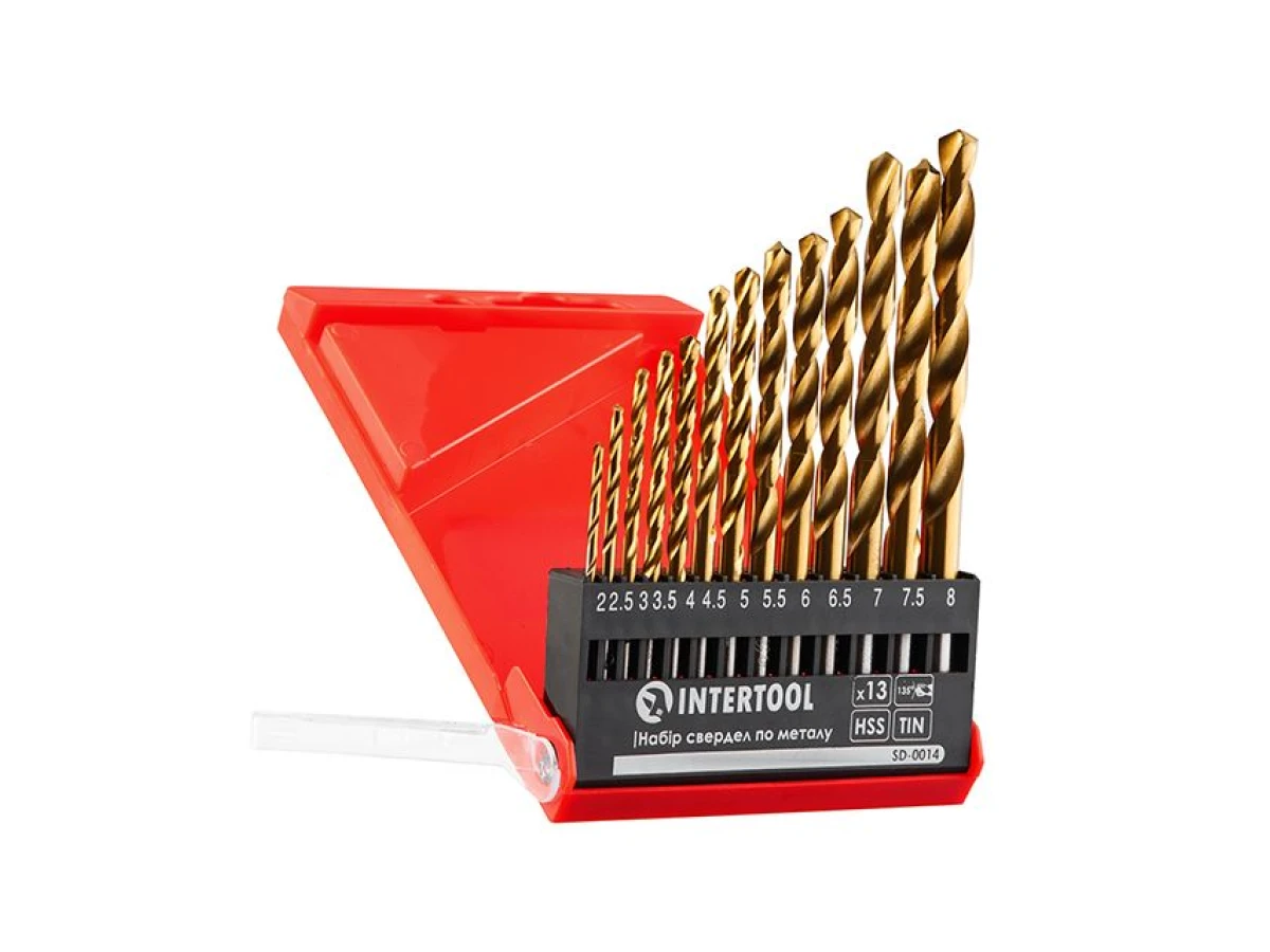 Набір свердел по металу DIN338 HSS 13шт (2-8мм), покриття Ti INTERTOOL SD-0014 