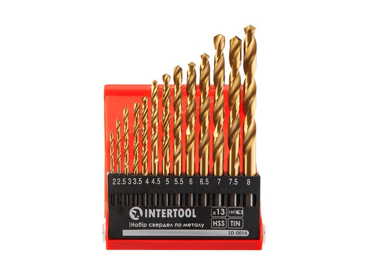 Набір свердел по металу DIN338 HSS 13шт (2-8мм), покриття Ti INTERTOOL SD-0014 