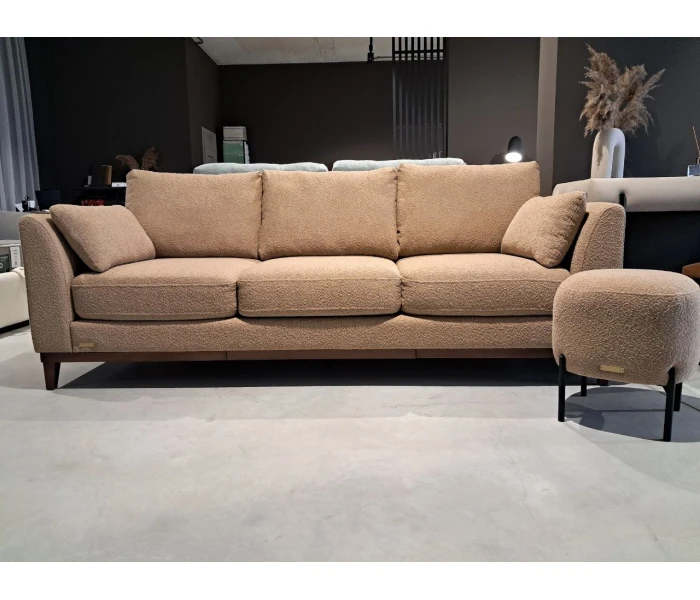 Прямий диван із тканини букле в комплекті з пуфом