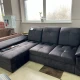 Массивный угловой диван в угольном велюре с регулируемыми подголовниками