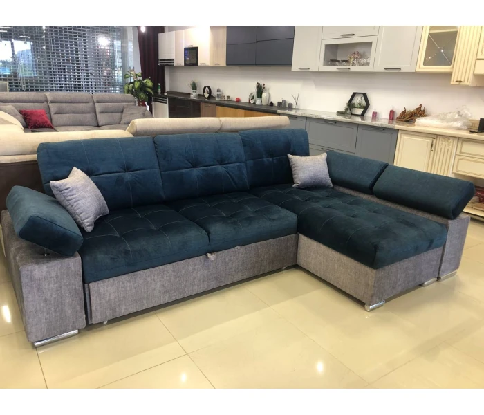 Большой угловой диван в изумрудно-синем оттенке