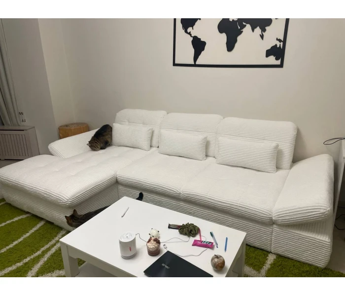 Світлий диван кутовий з регульованими підлокітниками та шезлонгом