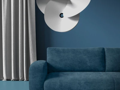 Синий диван с закругленными подлокотниками