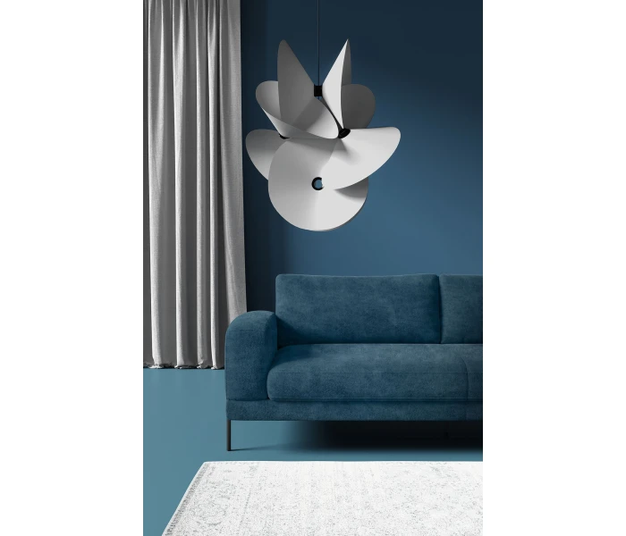 Синий диван с закругленными подлокотниками