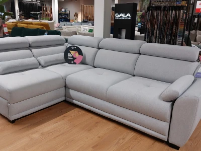 Диван угловой L-образный пепельный с подвижными подголовниками