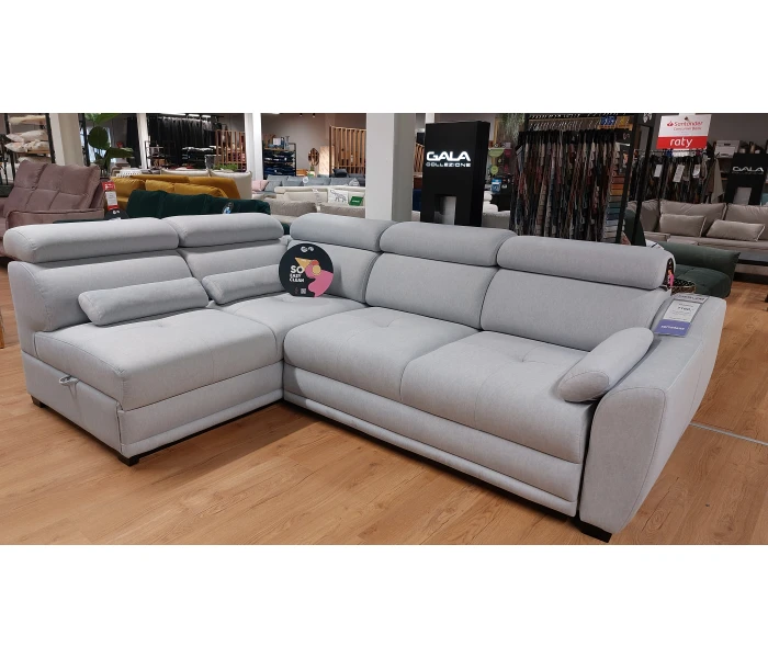 Диван угловой L-образный пепельный с подвижными подголовниками