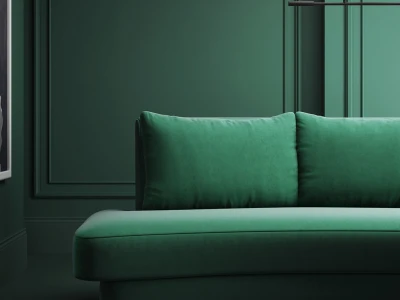 Зеленый минималистичный диван без подлокотников