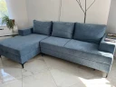Блакитний кутовий диван з широким шезлонгом