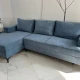 Блакитний кутовий диван з широким шезлонгом