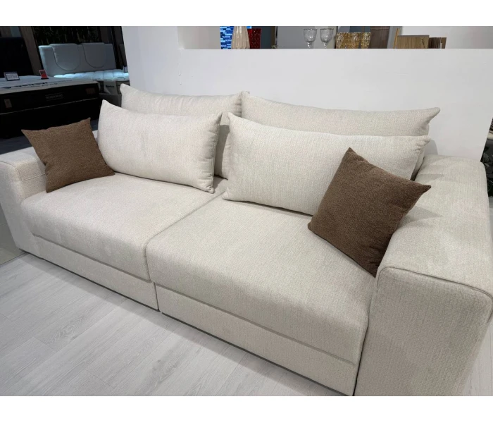 Прямий диван бежевий текстурний, м'яка посадка