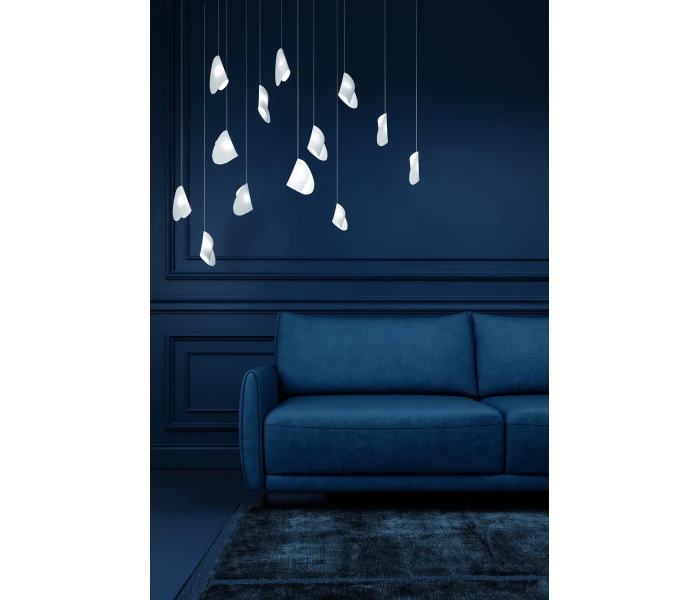 Прямой синий диван с цельным основанием