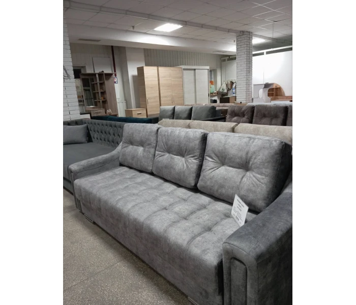 Серый прямой диван с двумя видами стяжки