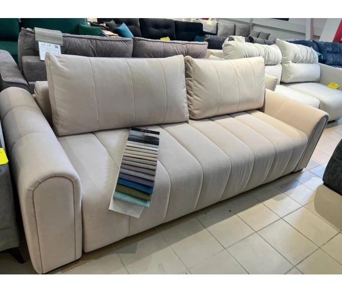 Прямий велюровий диван з вертикальною прошивкою