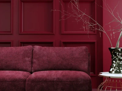 Диван в бордовой обивке без подлокотников