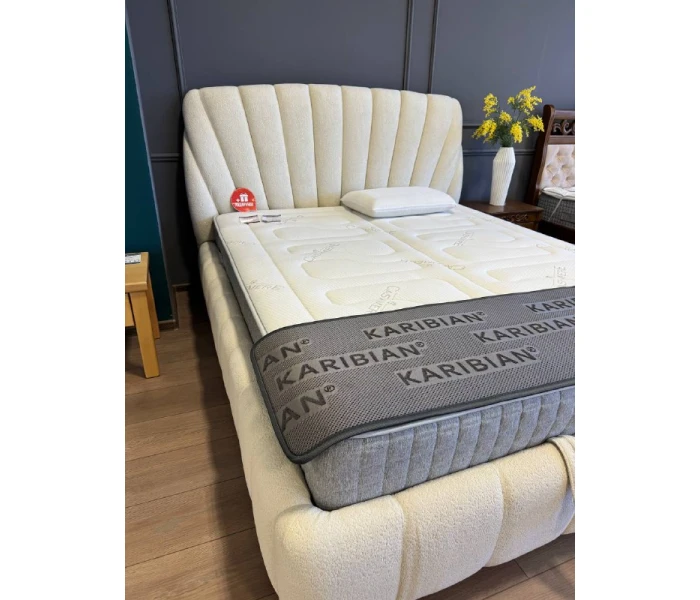 Ліжко-мушля світлого кольору з вертикальною прострочкою на узголів'ї