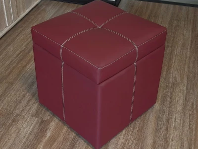 Пуф-куб у бордовій екошкірі з перехресною прошивкою та нішею