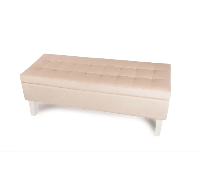 Банкетка у світло-бежевому велюрі з білими дерев'яними ніжками