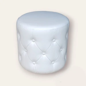 Циліндричний м'який пуф в білій екошкірі з каретною стяжкою