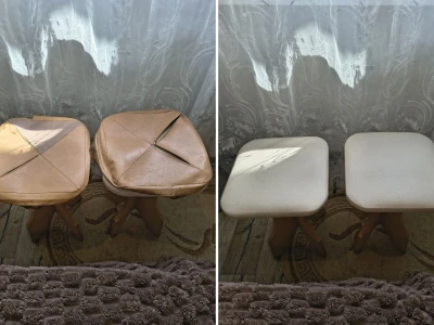 Оновлення м’яких сидінь табуретів світлою екошкірою