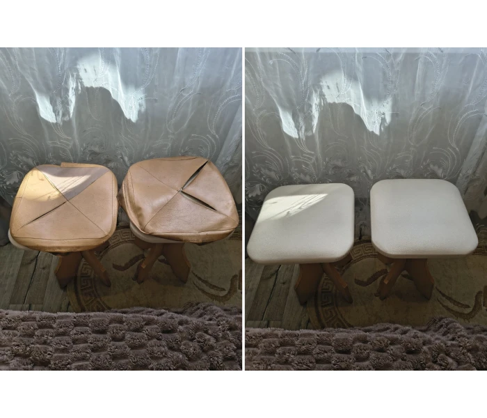 Оновлення м’яких сидінь табуретів світлою екошкірою