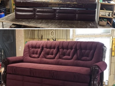 Перетяжка дивана з рельєфною спинкою та глибокою утяжкою