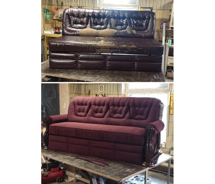 Перетяжка дивана з рельєфною спинкою та глибокою утяжкою