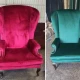 Реставрація крісла на фігурних ніжках з високою спинкою у велюрі