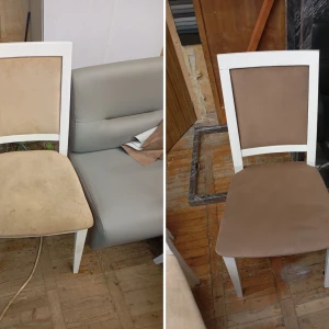 Перетяжка обіднього стільця з м'якою спинкою у кавовий велюр