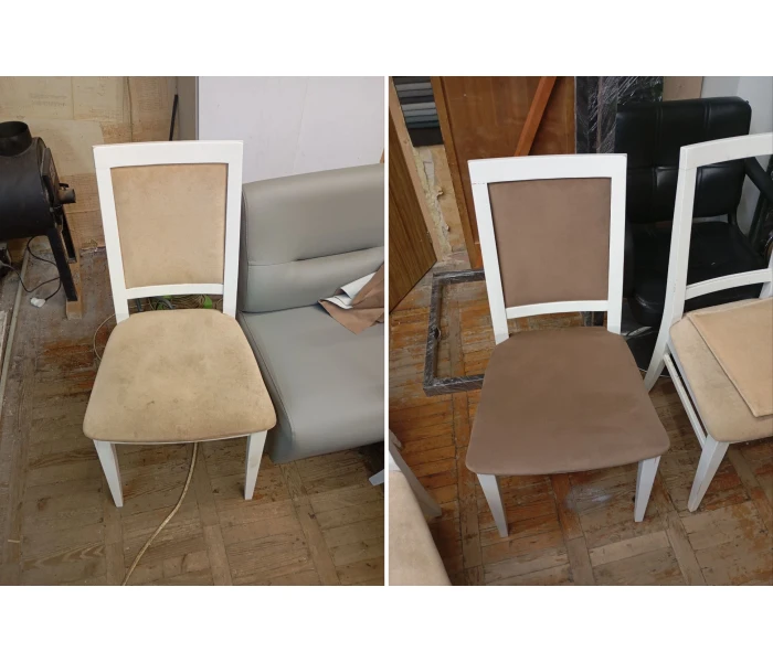 Перетяжка обіднього стільця з м'якою спинкою у кавовий велюр